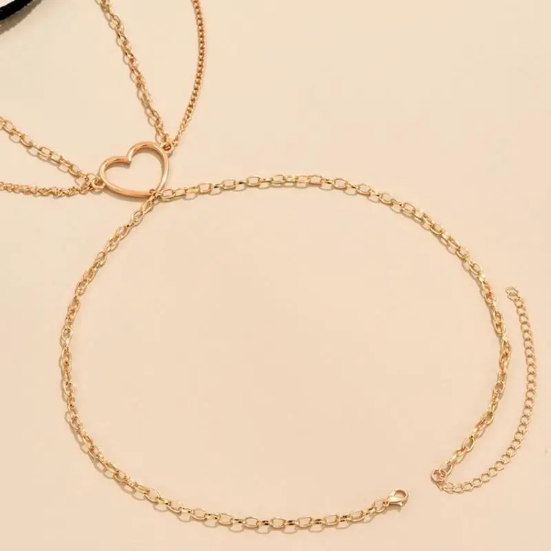 39BD Rock Leg Chain Garter Multi-layer Hollow Heart Thigh Chain Elastic Sexy Body Chain Jewelry Nightclub Party for Woman