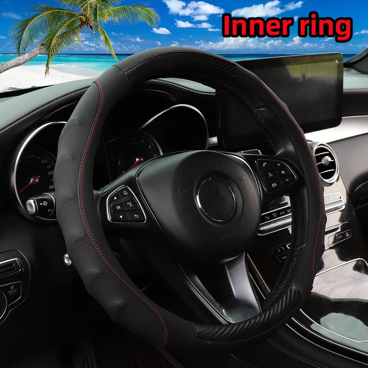 1 carbon fiber PU leather stereo massage with inner ring car steering wheel cover suitable for 14.5-1 automotive supplies