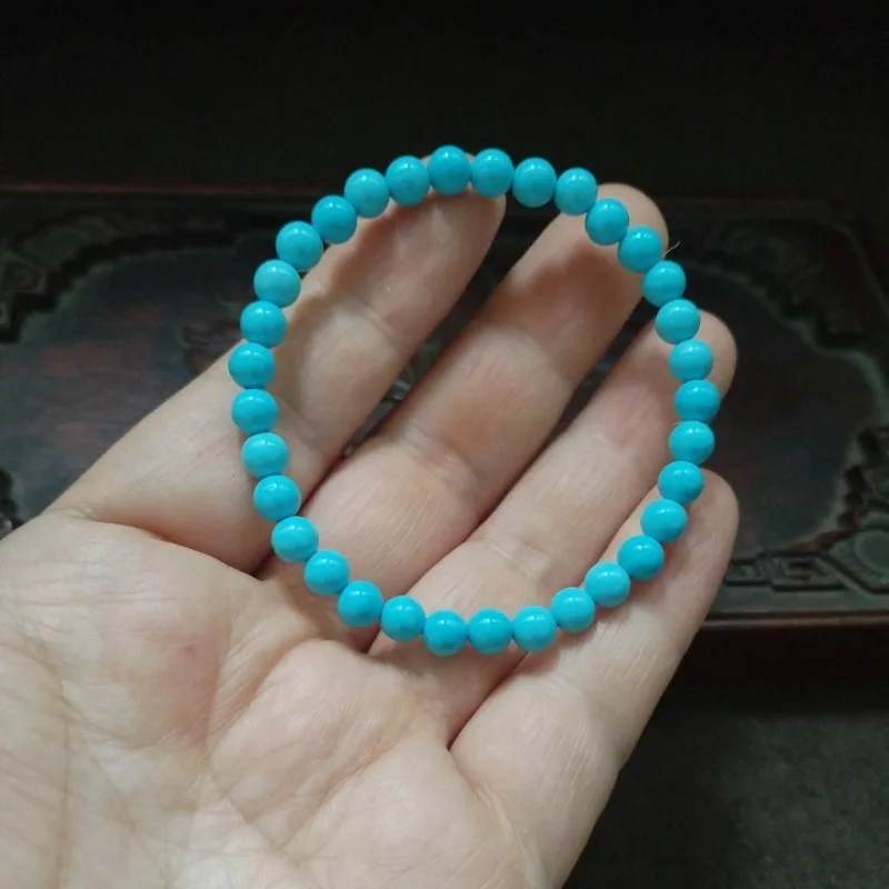 Smooth Turquoise Blue Round Bead Bracelet, Simple Single Strand Blue Beaded Mala Bracelet Boho Daily Jewelry