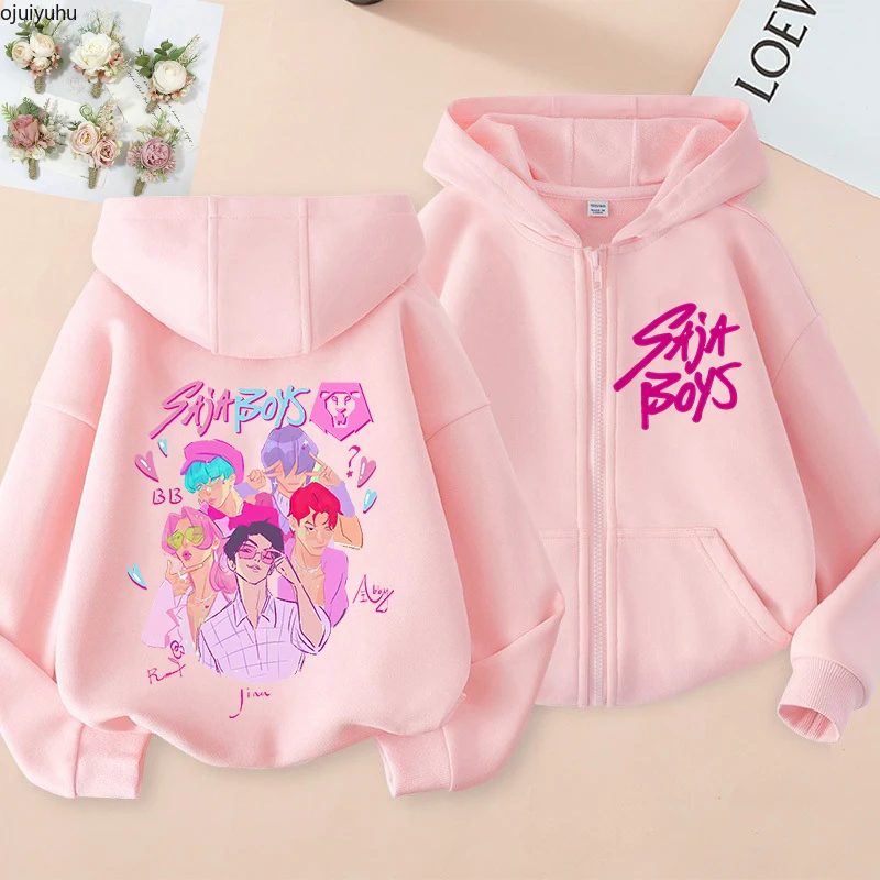 Spring Autumn Zip Up Sweatshirts Saja Boys Kp Op Hoodie Children Clothes Kid Girl Boy Sweatshirt Zipper Hoody Top