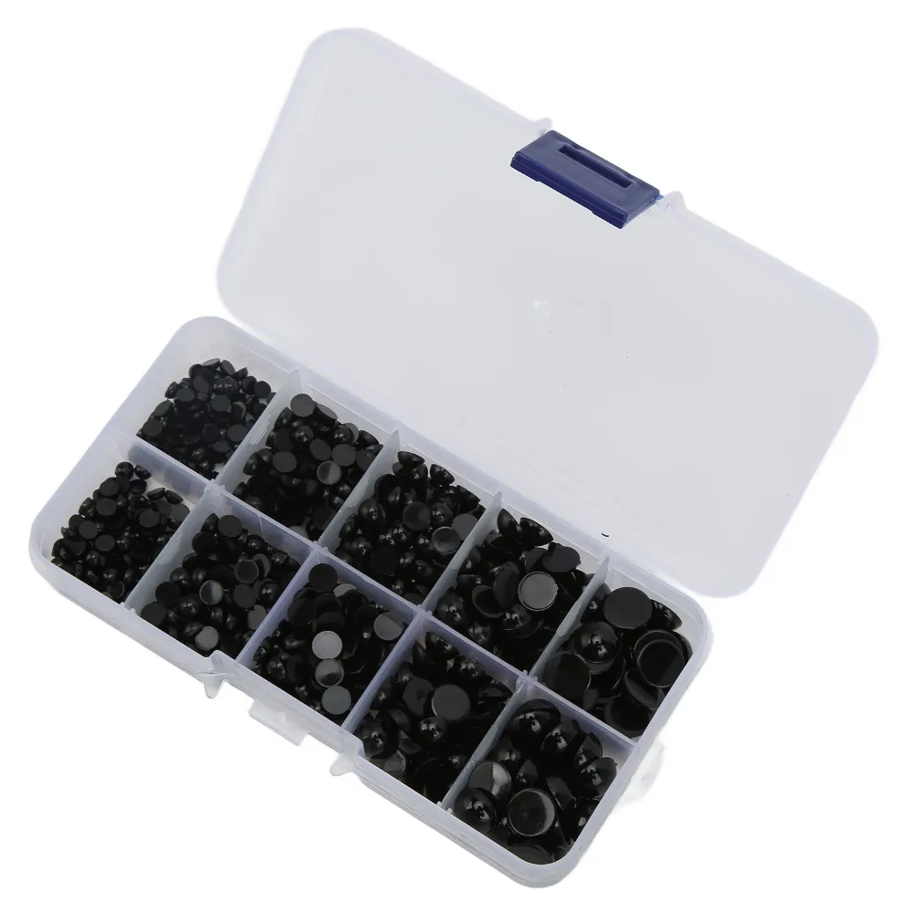 760pcs Black Doll Eyes Resin Flat Back Plastic Button Eyes Half Round Multi Sizes Cabochon Eyes Crafting Toy Making