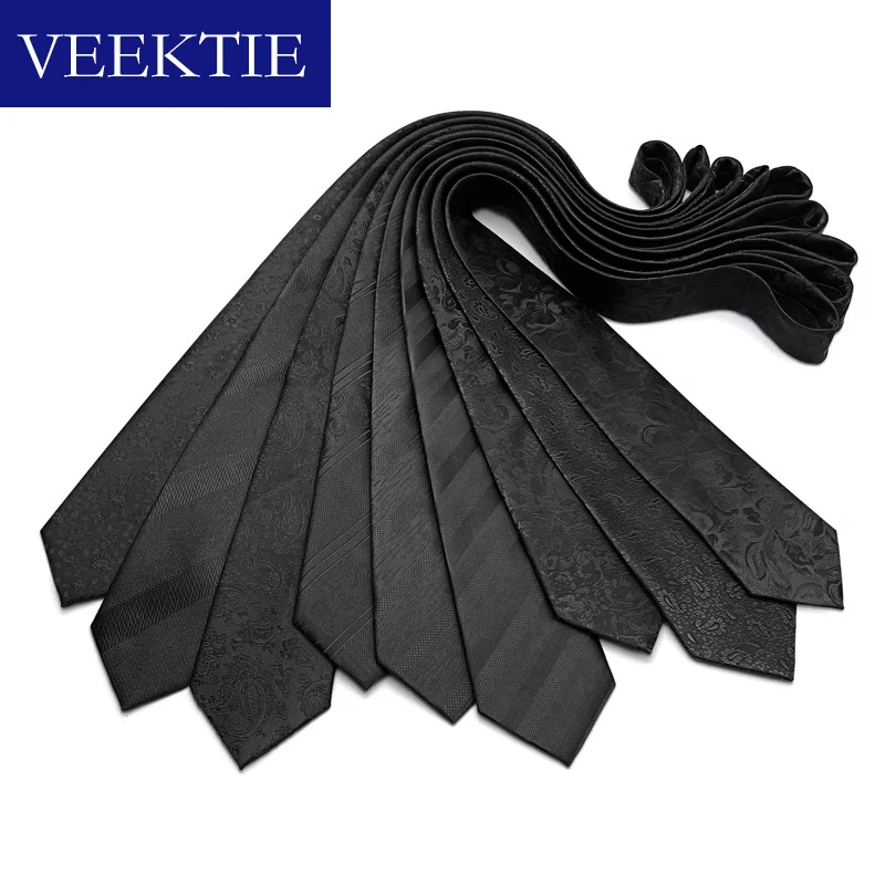 VEEKTIE Brand Black 8cm Hand Neckties for Men Formal Business Interview Meeting Print Stripe Floral Paisley Woven Suits Working