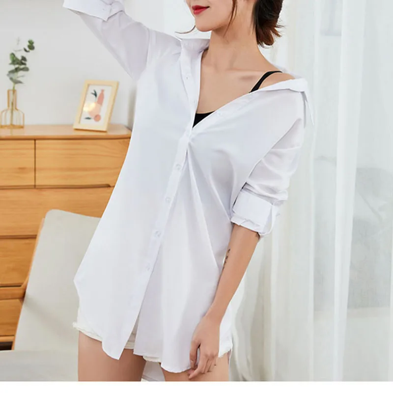 GIDYQ Spring Women White Shirt Casual Korean All Match Female Midi Shirts Elegant Fashion Office Ladies Loose Shirts New