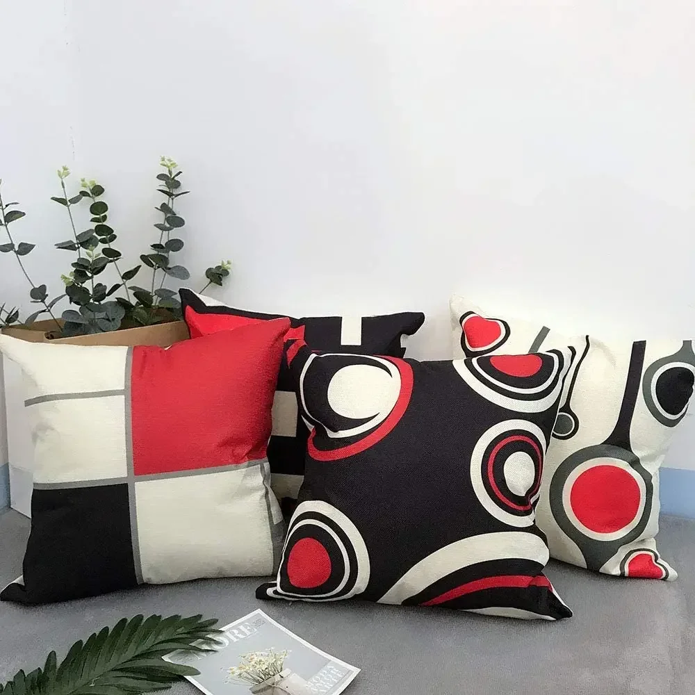 Now Black Red Geometric Linen Cushion Cover for Car Living Room Sofa Bedroom Home Decor, 40x40 45x45 50x50 60x60 Pillowcase