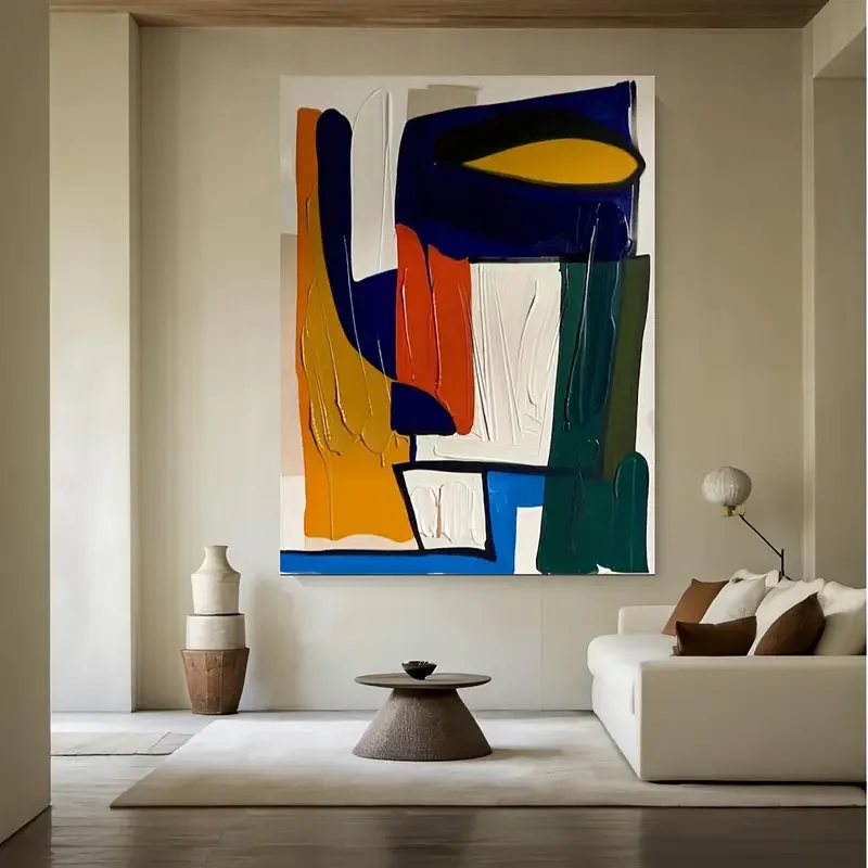 Modern abstract art decorative painting with vibrant geometric shapes, suitable for home decor, office, frameless