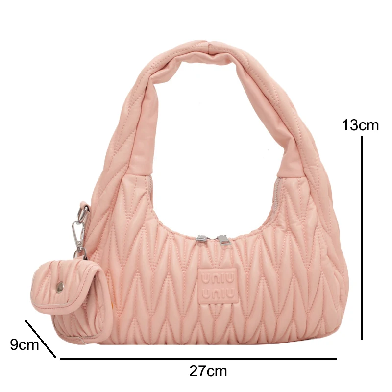 Women\'s Half Moon Bag Purses and Handbags Luxury Designer Female Top-handle Bags Quilted Nylon Tote Cute Lady Underarm Bag 2Set