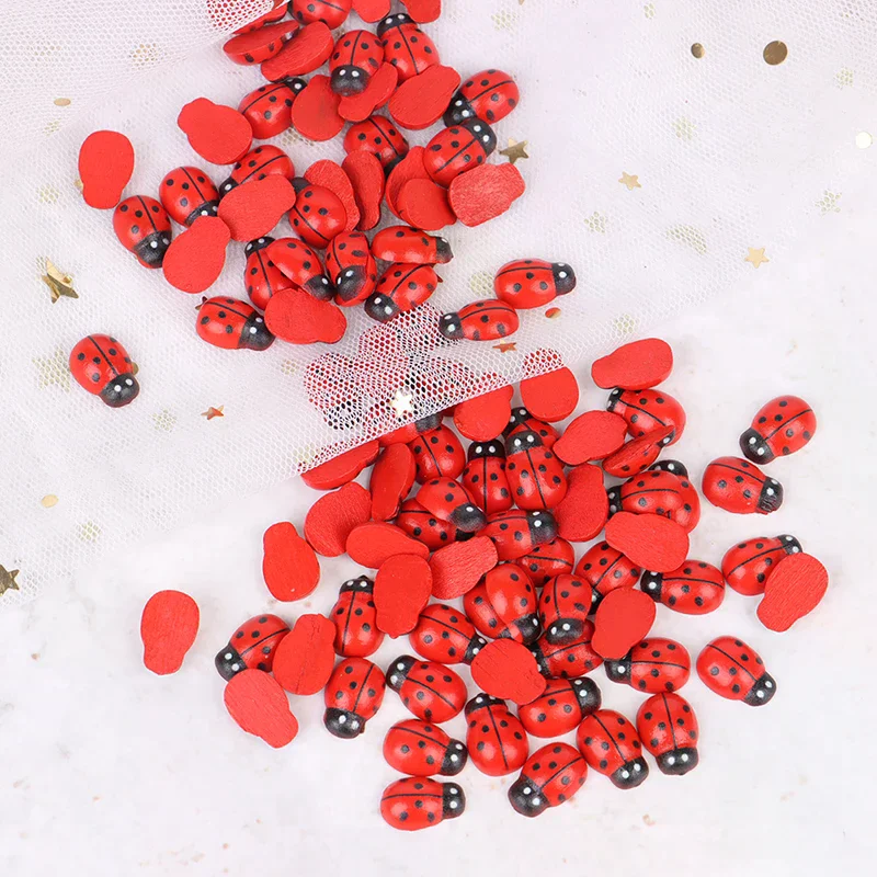 [YU]100pcs/Bag Wooden Ladybird Sticker Children Kids Painted DIY Craft Ladybug