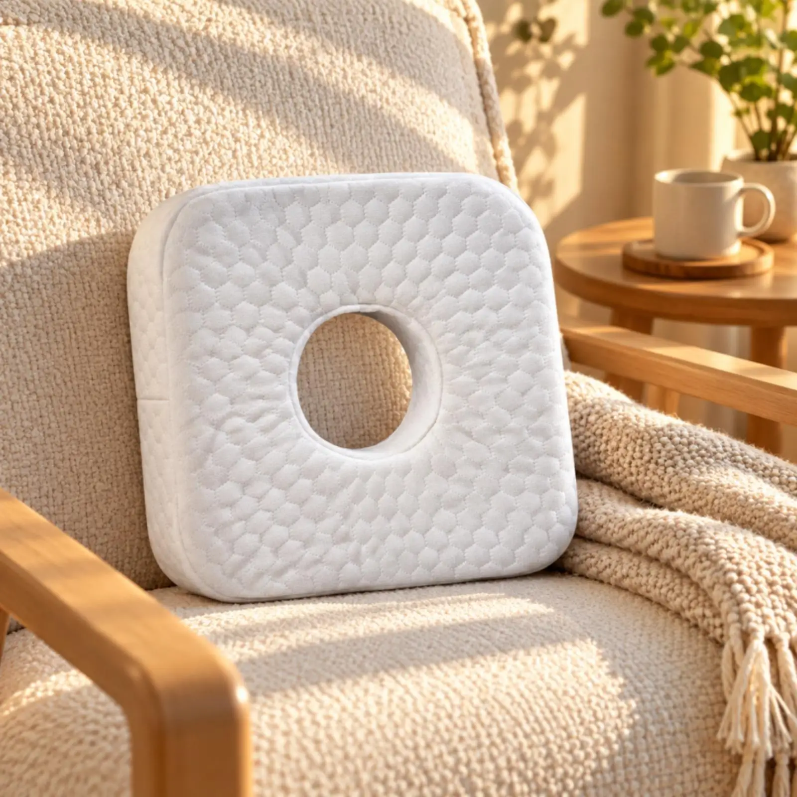 Pillow with Central Ear Opening Pressure Relief Memory Foam Ear Pillow Quilted