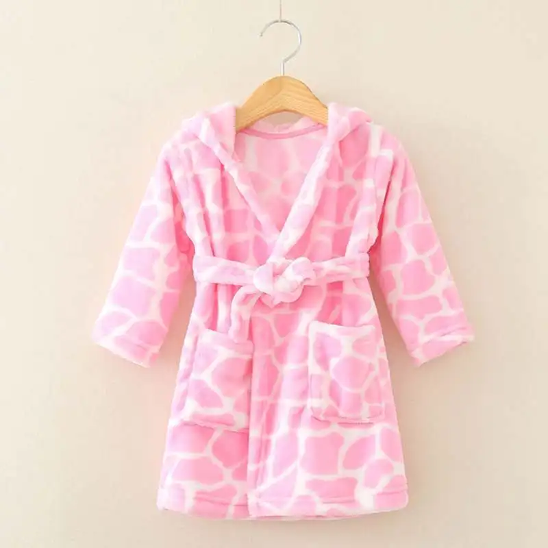 Children's Nightgown Boys and Girls Spring Autumn and Winter Bathrobes Pajamas Cartoon Flannel Hooded Children's Loungewear