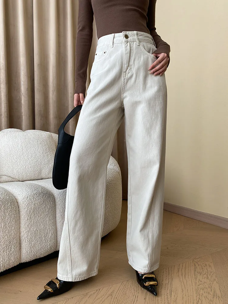 [LANMREM] Vintage Washed Jeans For Women High Waist Straight Wide Leg Denim Pants Fashion Clothing Female 2024 Spring New 26D604