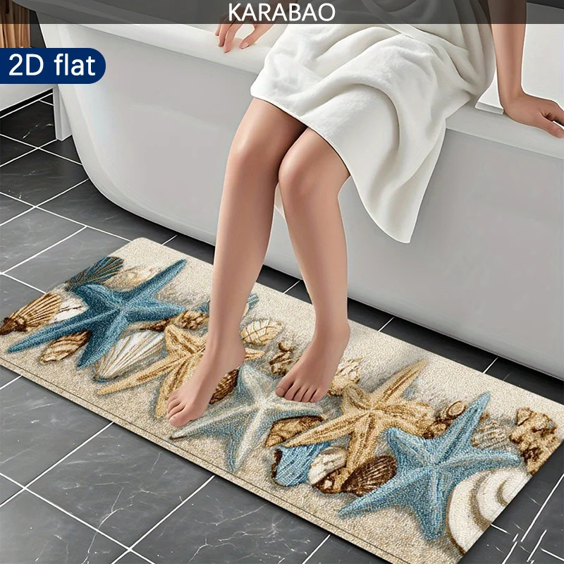 Beach Starfish Runner Mat Anti Slip Water Absorbent Sand Conch Shell Decor Print Carpet for Kitchen Bedroom Bathroom Floor
