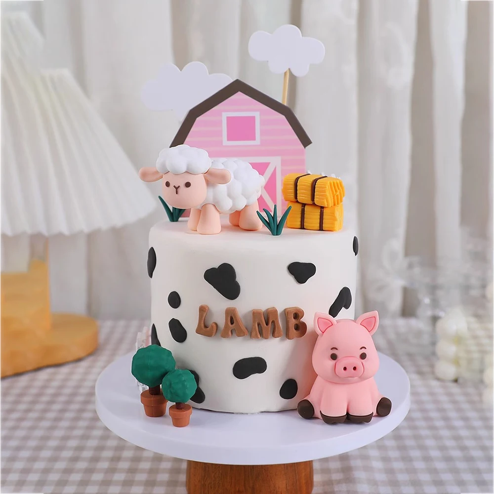 Boerderijdieren Cake Topper Rustieke Cake Decoratie Lammeren, Pony 'S, Biggen, Kuiken, Hooibergen Voor Kinderen Gelukkige Verjaardag Feestartikelen