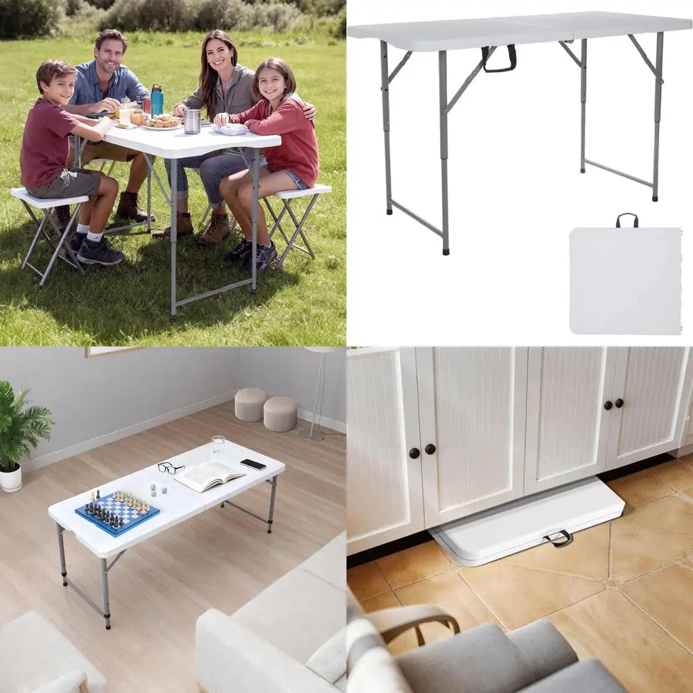 

Portable Heavy-Duty Plastic Folding Table, 4ft, with Handle, Ideal for Outdoor and Indoor Events, Picnics, Camping, and More