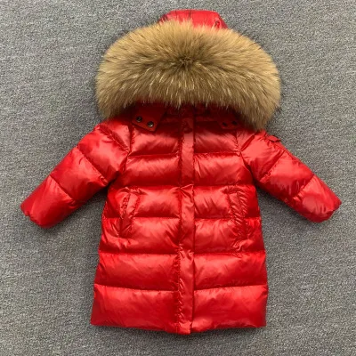 

Winter Teenage Children's Long Coat Girls Down Jacket Heavy Clothes Real Fur Collar 2-12T Fashion