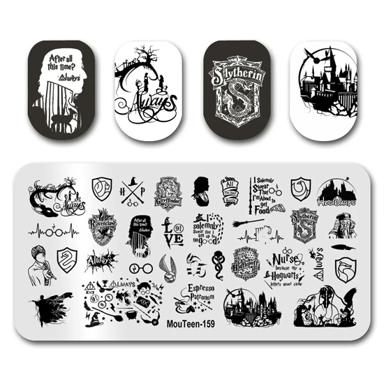 Timbro per unghie moute159 Magic School Animals copertura completa piatti per unghie timbro King Manicure Set per Nail Art Stamping