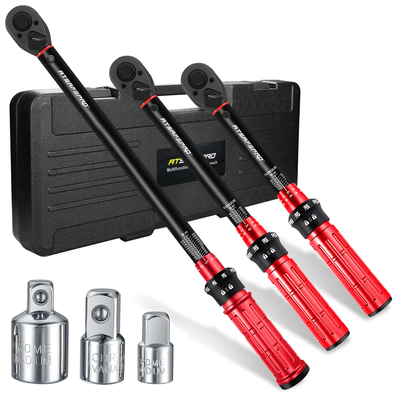 Torque Wrenches Set 1/4 3/8 1/2 Inch Drive Click, Torque Wrench Bike Moto Auto 3-25NM 5-60NM 20-230NM