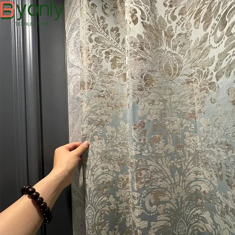 French Embossed Gold Wire Paisley Jacquard Thickened Curtains for Living Rooms Villas Bedrooms Customized Finished Products