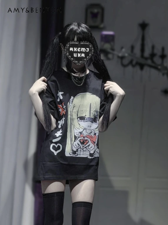 

Original Kawaii Japanese Mass-produced Two-dimensional Printing Cartoon Short-sleeved Top Summer Mine Gothic Oversized T Shirt