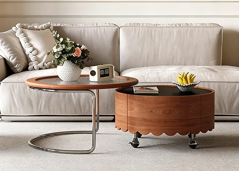 

Slate glass modern small apartment living room round combination storage movable coffee table