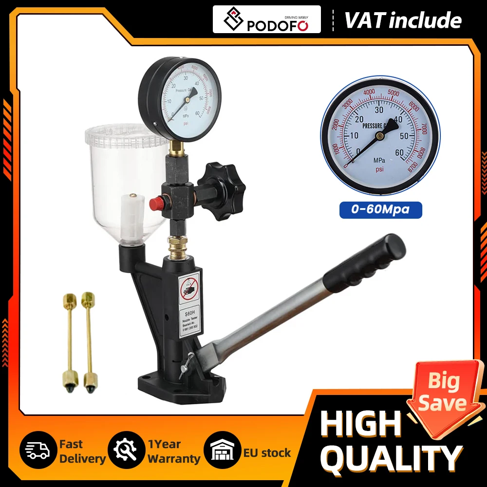 Tester di Pressione per Iniettori Diesel Common Rail Podofo CR-C, Manometro Doppio Bar/PSI con Base Montabile e Filtro, Strumento Multifunzione per Riparazioni