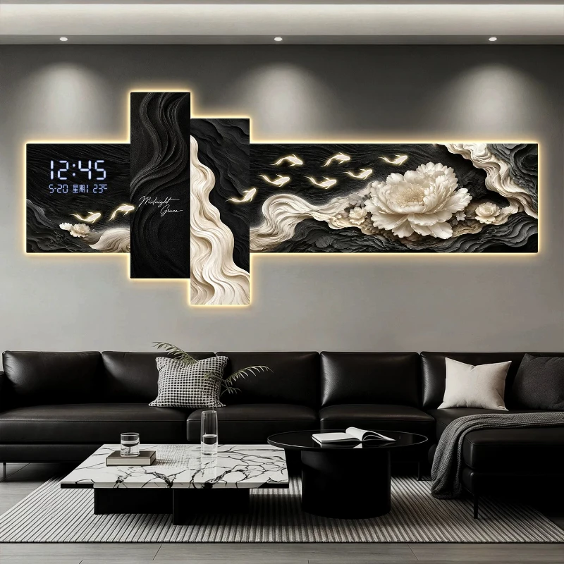 Light Luxury Nine Fish LED Decorative Painting Watch Home Decor Living Room Clock Hanging Painting Corridor Wall Lamp Wall Clock
