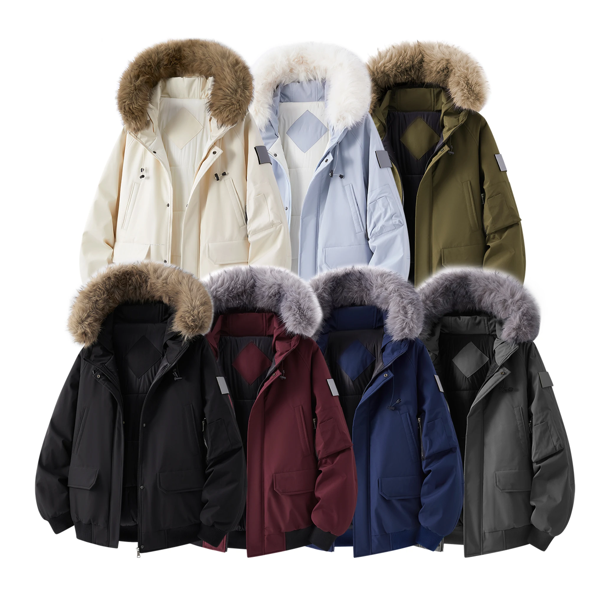2026 New Men Women Big Faux Fur Collar Parka Coat Hooded Thick Padded Jacket Wind Resistant Outdoor Ski Workwear Winter Outerwea