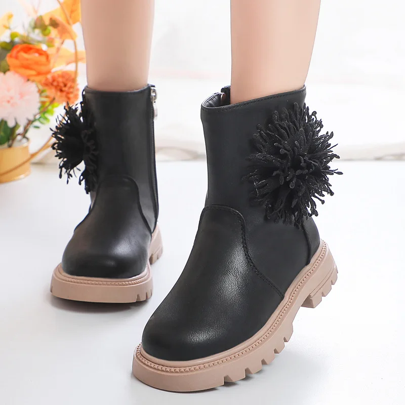 

2025 Autumn Winter New Girls' Floral Mid-Calf Boots - Korean Style Fashion Single Boots for Kids Chic Princess Winter Footwear