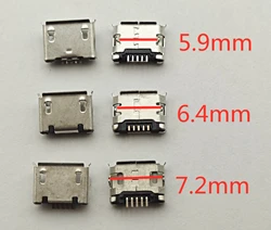 마이크로 USB 미니 커넥터, 모바일 엔드 플러그용 충전 포트, 짧은 바늘, 5P DIP2 데이터 포트, 5 핀, 5.9mm, 6.4mm, 7.2mm, 50 개