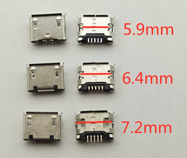 50szt Micro USB mini Złącze 5pin 5.9mm 6.4mm 7.2mm krótka igła 5P DIP2 Port danych Port ładowania dla telefonu komórkowego wtyczka końcowa