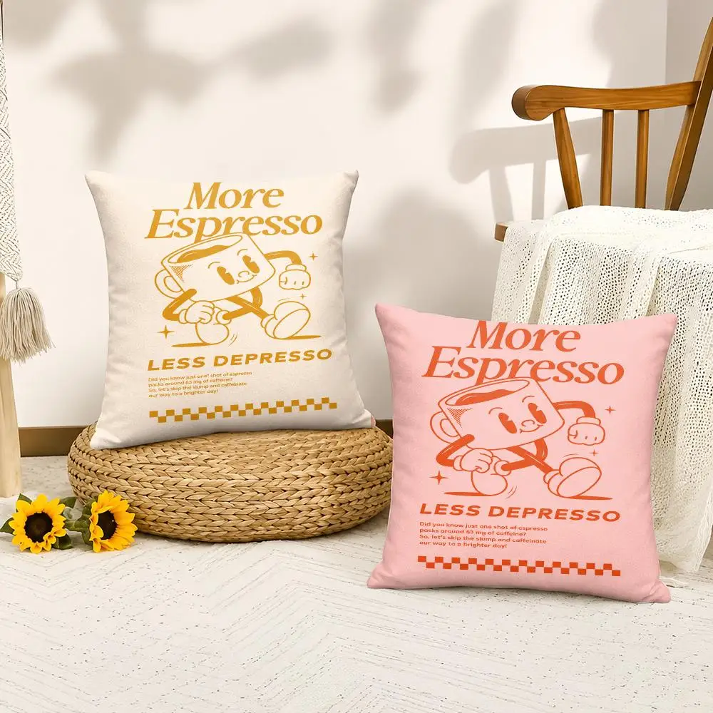 More Espresso Less Depresso1 Cushion Cover Silky Short Plush Invisible Zipper Dustproof Sofa Pillow Case For Home Decor