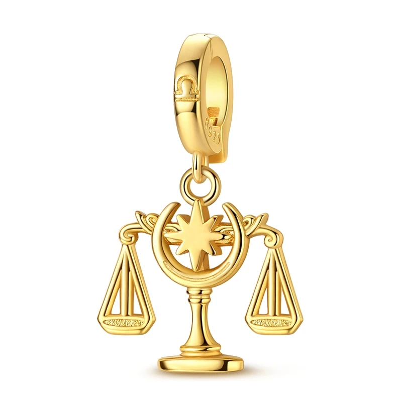 

925 Sterling Silver Charms Bead CZ Zircon Golden Libra Dangle Fit Original Bracelet DIY Women Jewelry Gift