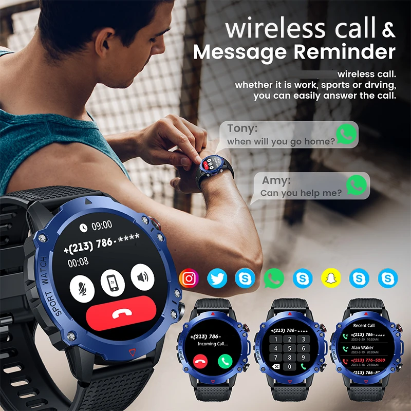 Men Smart Watch 450mAh Outdoor Sport Bluetooth Call IP68 Waterproof Smartwatch For Men IOS Android New Year/Valentine's Day gift