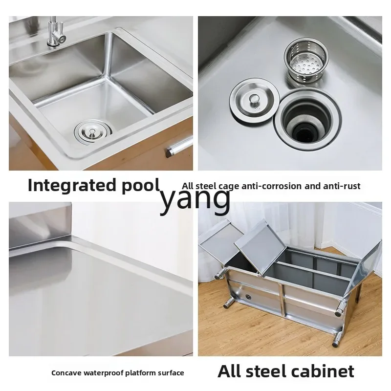 LMM， kitchen stainless steel vegetable sink basin sink flat integrated cabinet