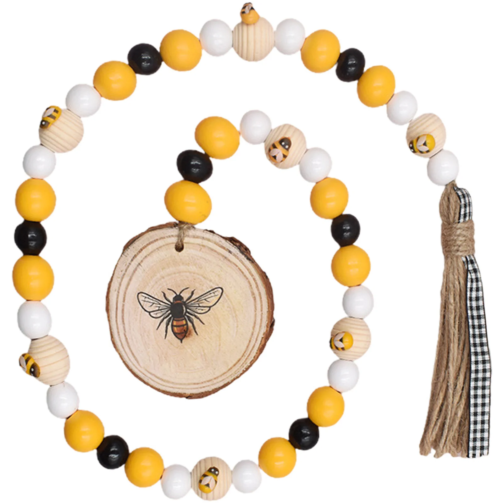 

Wooden Bee Beaded Garland Hanging Pendant Tassel Rustic Wall Decor Home Festival Decorative Beads String Bee Decor