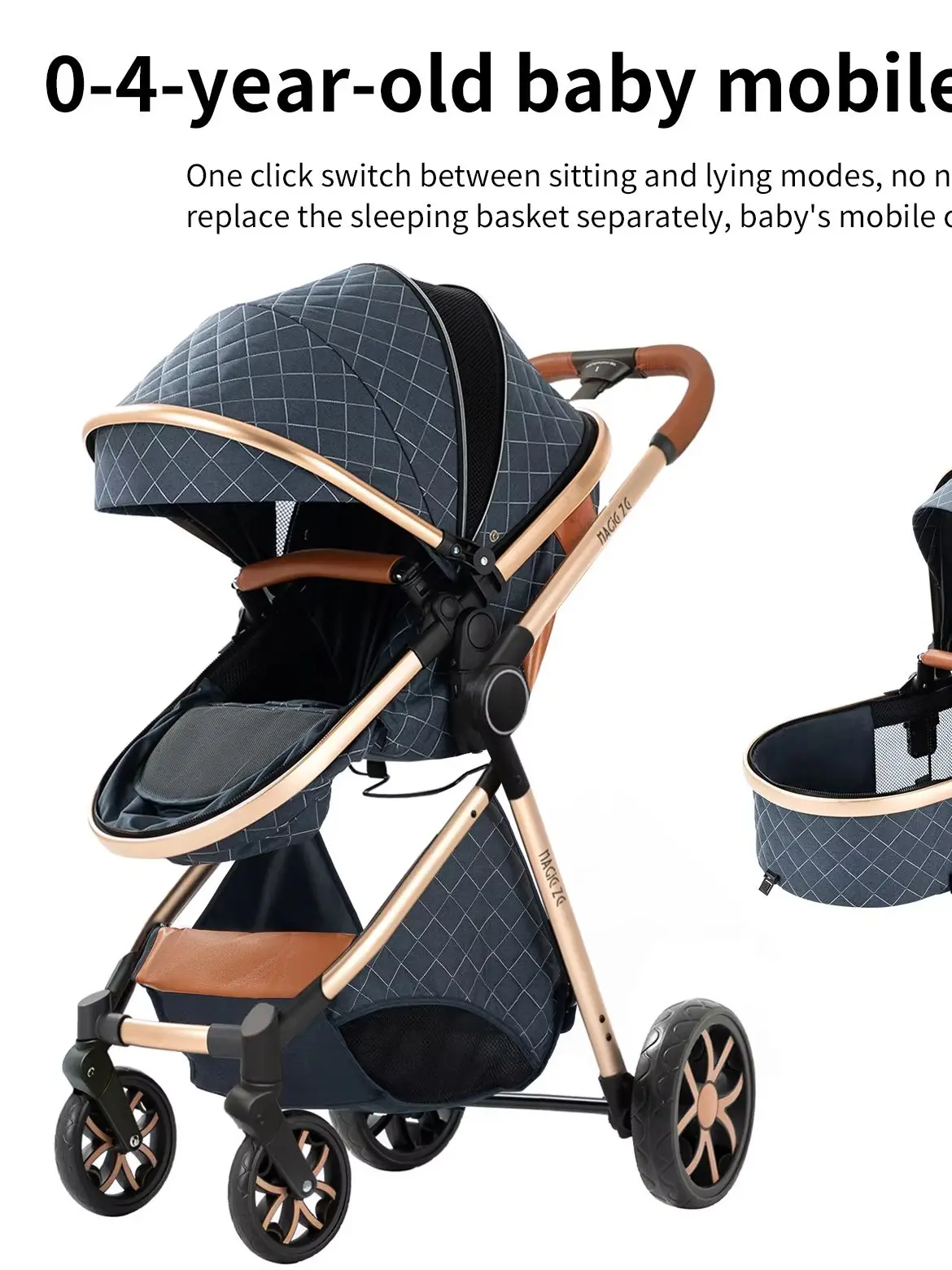 Hochwertiger 3-in-1 Luxus-Kinderwagen mit Wiege, Autositz-Kombination, bidirektionalem Schiebesystem, umwandelbarem Schlafkorb, Liegefunktion, Reisekinderwagen, leicht faltbarer Bordsystem-Kinderwagen