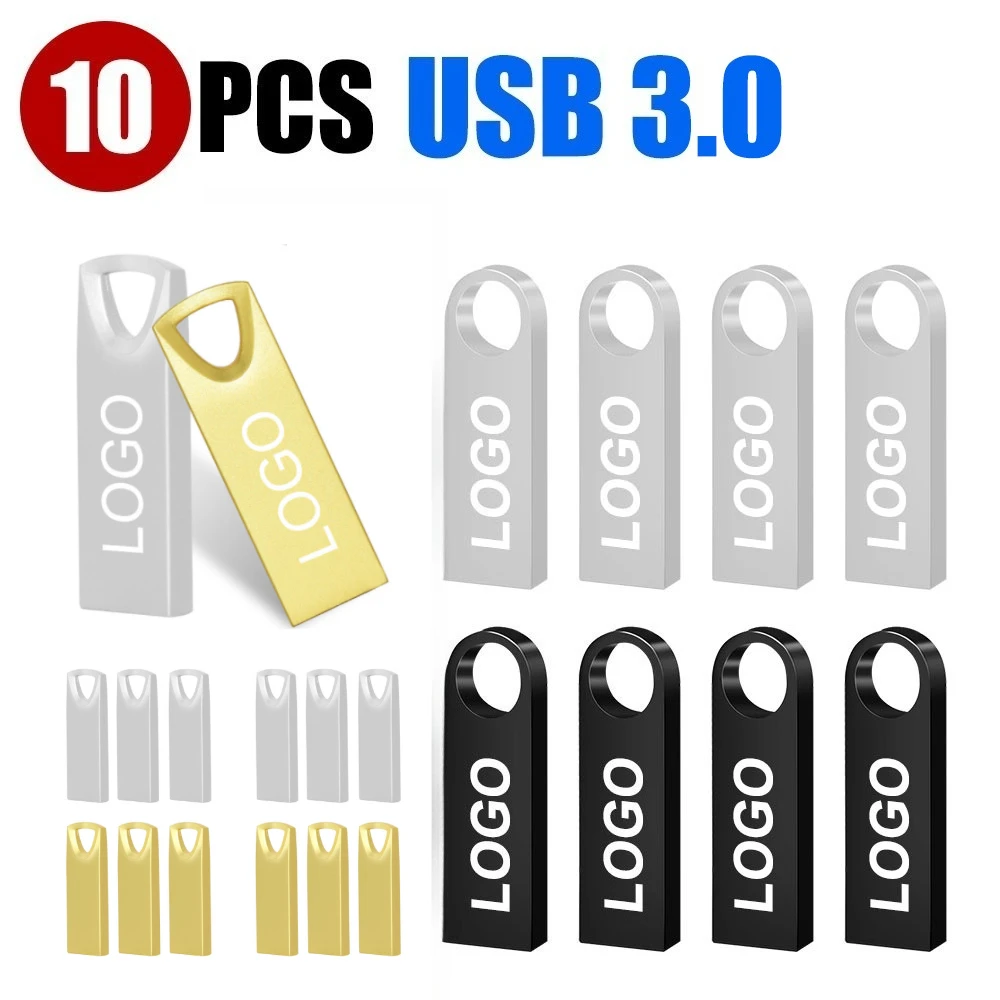 

10 шт./USB-флешка 64 ГБ, металлические флешки, 128 ГБ, водонепроницаемые флэш-накопители, 3,0 U-диск, бесплатный логотип, подарок, флэш-накопитель, диск для хранения USB