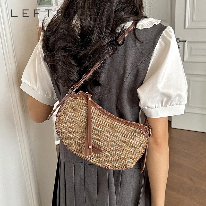 

Women Retro Woven Straw Underarm Bag Hobo Handbag 2026 Summer Beach Shoulder Purse Female Fashion New Trend Crossbody Bags