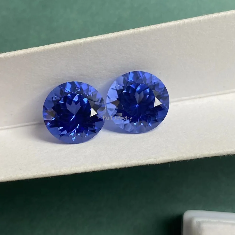 

Ruif High Quality Hand Make Round Cut 12mm 9ct Lab Grown Sapphire Gemstone for Fine Jewelry Making Cornflower Color