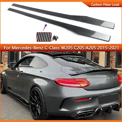 Side Bumper Lip for Mercedes Benz W205 C205 Sport C-Class C63 C300 C43 Side Skirts Carbon Style 2PC 2015 2016 2017 2018-2021