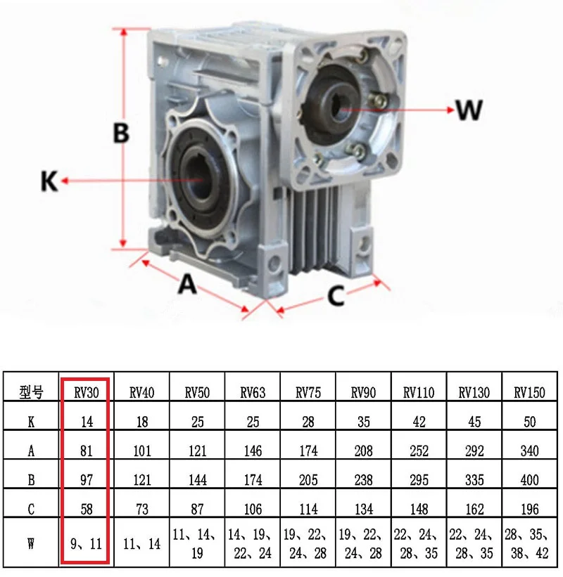 

5:1-80:1 Worm Reducer NMRV030 11mm Input Shaft RV030 Worm Gearbox Speed Reducer for NEMA 23 Motor