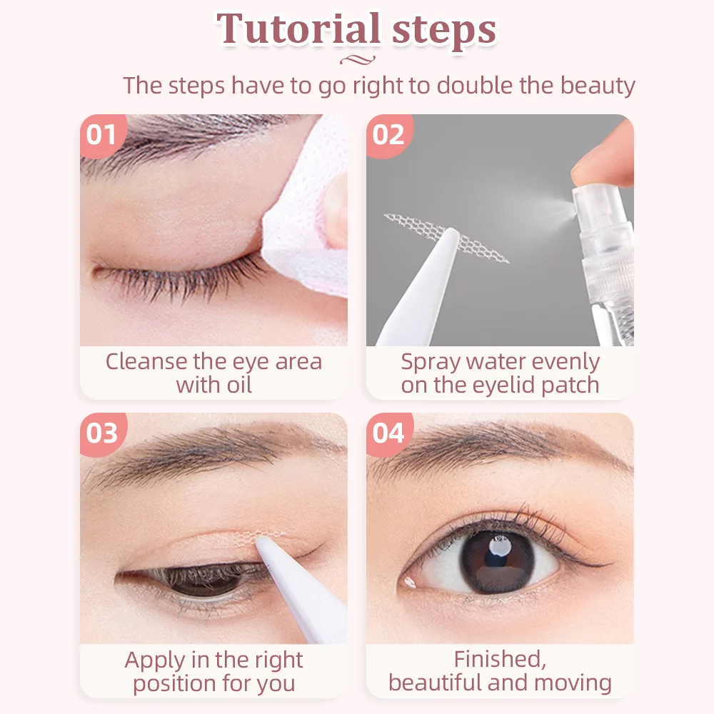 240pcs/Set Gauze Lace Mesh Tape Sticker Olive-shaped Eyelid Paste-shaped Invisible Double Fold Eyelid Tape Sticker Beauty Tool