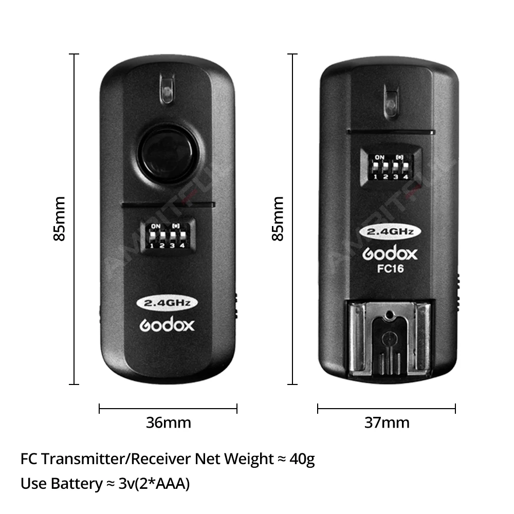 Godox FC-16 2.4GHz 16 Channels Wireless Remote Flash Studio Trigger & Receiver Shutter for Canon Nikon Camera