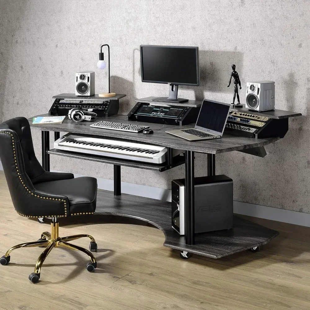 Computer Desks, Wooden 4-Shelf Music Recording Studio Desk in Black Oak, 40