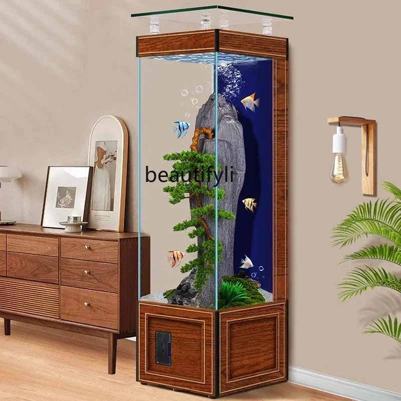 

Light Luxury Square Vertical Fish Tank Wall Ecological Glass Aquarium Lazy Change Water Fish Tank