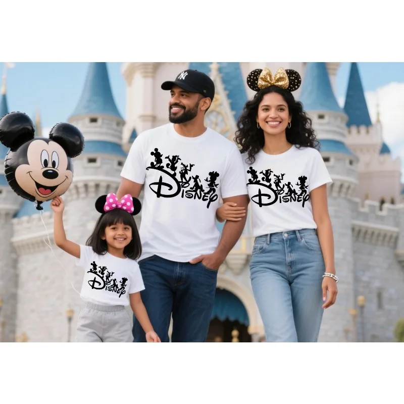 

Disney Silhouette Pure Cotton Family Parent-child Outfit T-Shirt, Cartoon Design, Comfy, for Disneyland, Family Trips Daily Wear