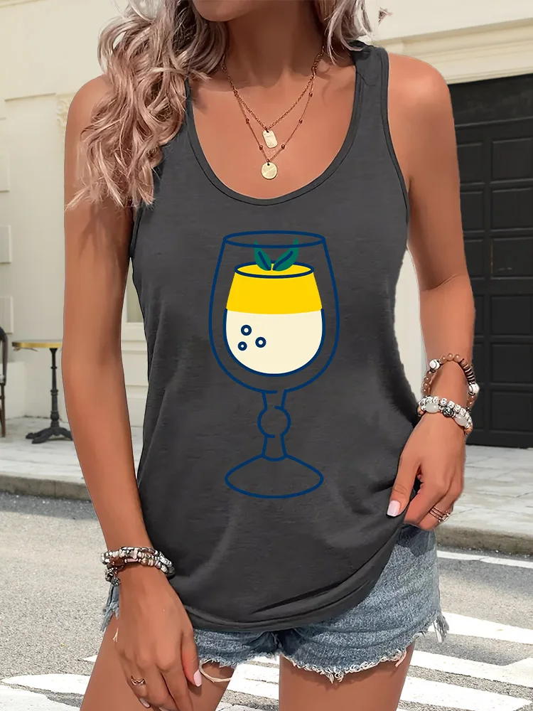 Lemon Pudding Women's Sleeveless Tank Top Casual Crew Neck Vest Breathable Basic Top For Summer Loose Fit Daily Wear