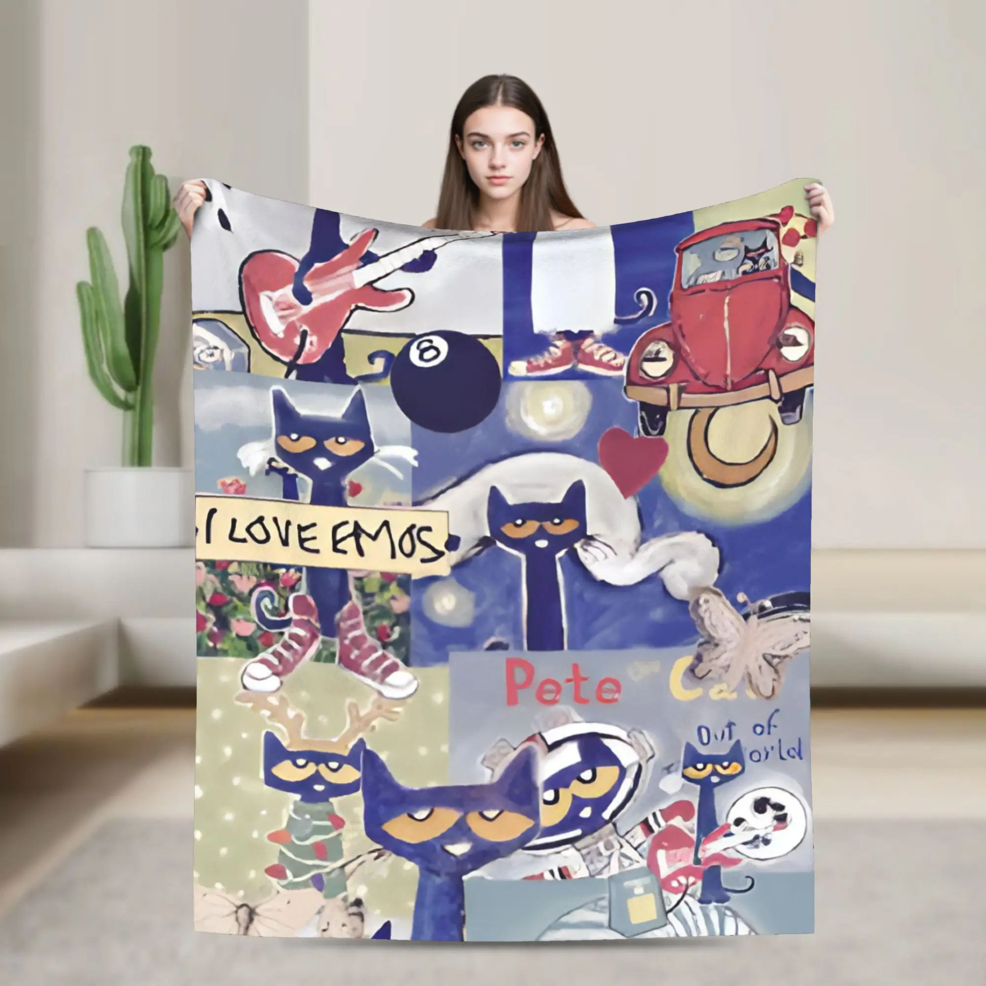 Cool Kitten Pete the Cat   Fleece Blanket Cartoon  Awesome Throw Blankets for Bed Sofa Couch 150*125cm Bedspreads
