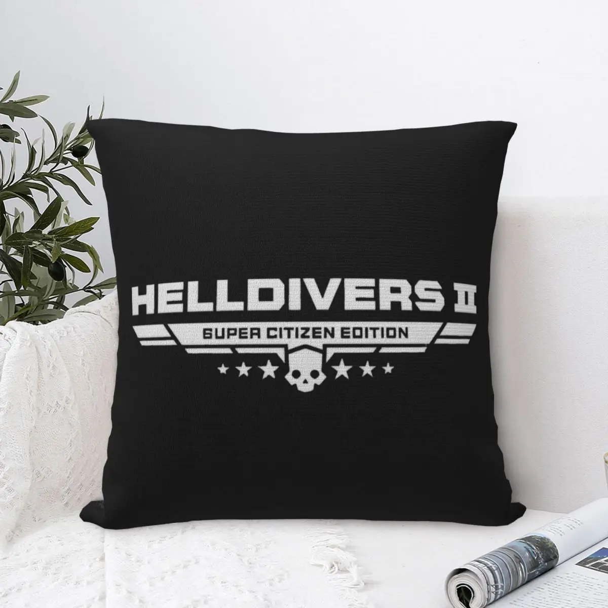 Helldivers Shooting Game Pillowcase Polyester Cushion Cover Decorations Skull Pillow Case Cover Home Zippered 40X40cm