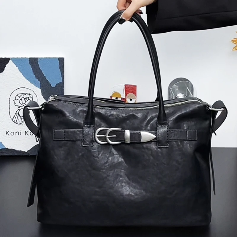 

Vintage Tote Bags For Women Luxury Designer Handbags And Purses 2026 New In PU Belt Buckle Large Capacity Y2K Underarm Shoulder