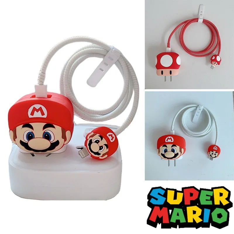 Super Mario Cable Protector Anime Phone Data Soft Charging Head for IPhone 18W 20W Accessories Cartoon Bite Holder Cute Cover